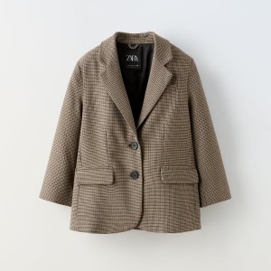 Пиджак для девочки Zara Check Oversize, рыжевато-коричневый