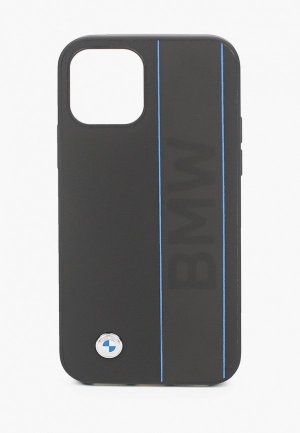 Чехол для iPhone BMW 12/12 Pro (6.1), Signature Genuine leather Blue lines Black. Цвет: черный