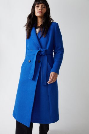 Двубортный пиджак из итальянской шерсти с поясом , синий Warehouse