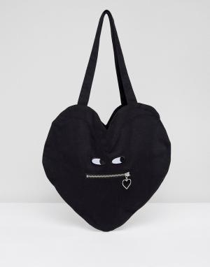 Хлопковая сумка в форме сердца с молнией -Черный Lazy Oaf