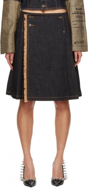 Джинсовая юбка-миди с килтом цвета индиго Jean Paul Gaultier
