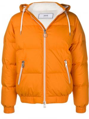 Пуховая куртка с капюшоном AMI Paris. Цвет: оранжевый