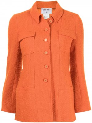 Твидовый пиджак узкого кроя Chanel Pre-Owned. Цвет: оранжевый
