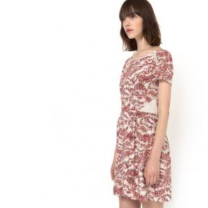Платье с короткими рукавами, V-образный вырез сзади, цветочный рисунок, HERMIONE 2TWO. Цвет: экрю/ красный