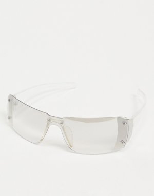 Солнцезащитные очки без оправы с прозрачными стеклами и серебристой отделкой в стиле 90-х -Серебристый ASOS DESIGN
