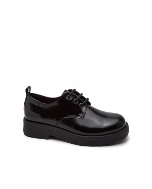 Черные кожаные мокасины для девочки со шнурками , черный Pablosky