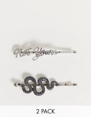 Набор из 2 серебристых заколок со змеей и надписью not yours -Серебряный Sacred Hawk