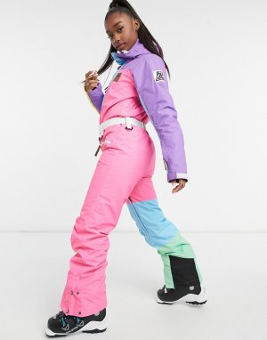 Разноцветный женский горнолыжный костюм в стиле колор-блок OOSC-Многоцветный Old School Ski