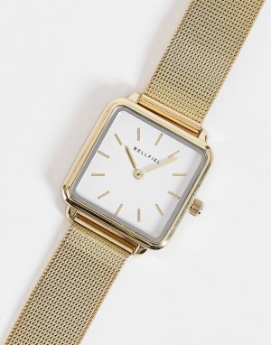 Золотистые часы из нержавеющей стали с квадратным циферблатом и сетчатым браслетом -Золотистый Bellfield