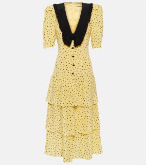 Шелковое платье миди с цветочным принтом , желтый Alessandra Rich