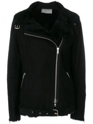 Куртка с серебристой фурнитурой и отделкой из овечьего меха Just Female. Цвет: чёрный