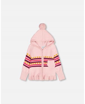 Вязаный свитер с капюшоном и молнией для девочек, пудрово-розовый - малышей | детей Deux par