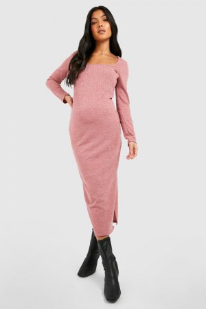 Платье-джемпер из мягкой вязки с квадратным вырезом для беременных boohoo, розовый Boohoo