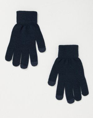 Темно-синие перчатки с отделкой для сенсорных устройств SVNX-Темно-синий 7X