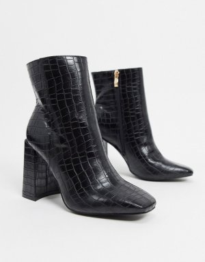 Черные ботинки с квадратным носом и расцветкой под кожу крокодила -Черный Glamorous