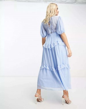 Голубое чайное платье макси с открытой спиной и кружевными вставками DESIGN Maternity Asos
