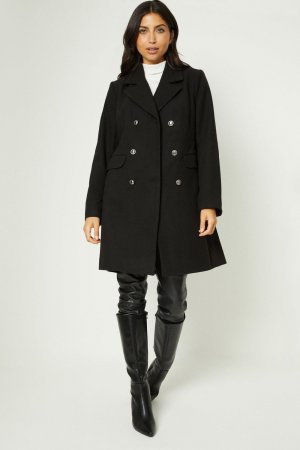 Пальто из искусственной шерсти в стиле милитари на пуговицах , черный Wallis