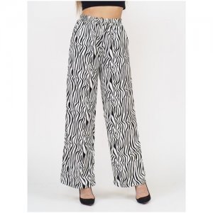Брюки зебра женские широкие штаны больших размеров карманами BUY-TEX.RU. Цвет: белый/черный