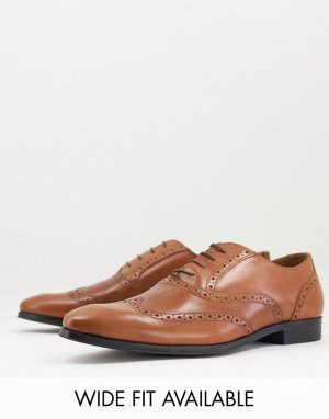 Светло-коричневые оксфордские туфли-броги из кожи -Коричневый цвет ASOS DESIGN