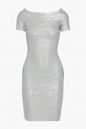 Платье мини с металлизированной повязкой и покрытием HERVÉ LÉGER, серебряный Léger