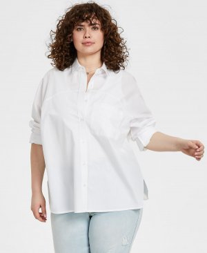 Модная рубашка оверсайз из хлопка больших размеров , белый And Now This