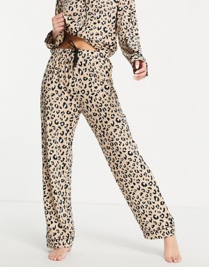 Пижамный комплект из трикотажа со звериным принтом лонгслива и брюк -Коричневый цвет Miss Selfridge