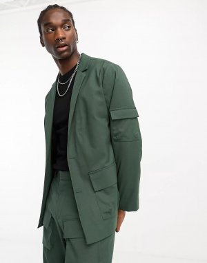 Пиджак Design Oversized Cargo Pocket Suit, зеленый Asos