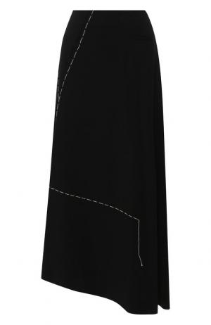 Шерстяная юбка-миди с контрастной прострочкой Yohji Yamamoto. Цвет: черный