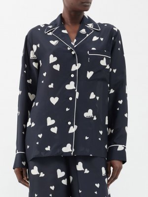 Шелковая пижамная рубашка с принтом в виде сердечек, черный Marni