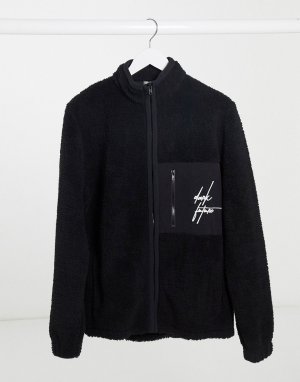 Плюшевая куртка с карманами из нейлона и вышивкой логотипа -Черный ASOS Dark Future