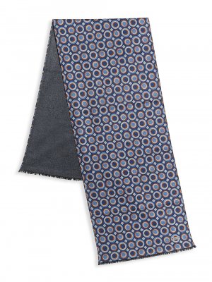 Шелковый шарф в горошек , синий Kiton