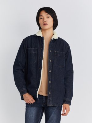 Утеплённая джинсовая куртка-рубашка с искусственным мехом zolla. Цвет: голубой