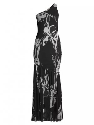 Тюлевое платье на одно плечо с цветочным принтом , цвет nero Fuzzi