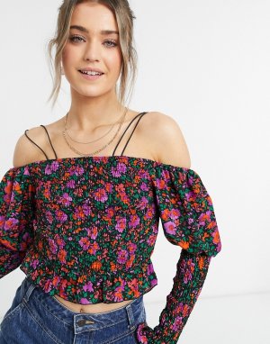 Блузка со шнуровкой и цветочным принтом -Многоцветный Outrageous Fortune
