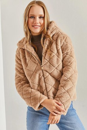 Женское стеганое плюшевое пальто с капюшоном SHADE, верблюжья шерсть Shade