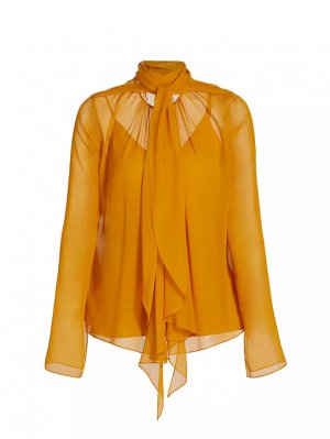 Шифоновая блузка с завязками на воротнике , цвет mustard Jason Wu Collection