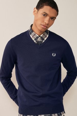 Классический свитер с V-образным вырезом , синий Fred Perry