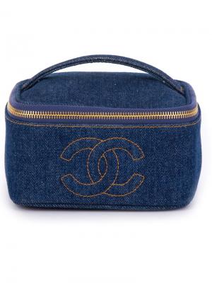 Джинсовый чемоданчик для косметики Chanel Vintage. Цвет: синий