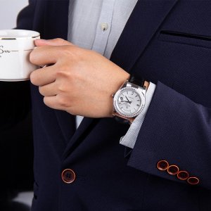 START-Мужские часы с бриллиантами, автоматические механические часы, водонепроницаемые, функцией даты, недели, модные кожаные Start