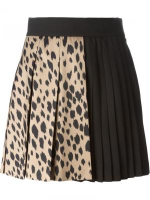 Плиссированная юбка мини с панелью в леопардовый принт Fausto Puglisi. Цвет: чёрный