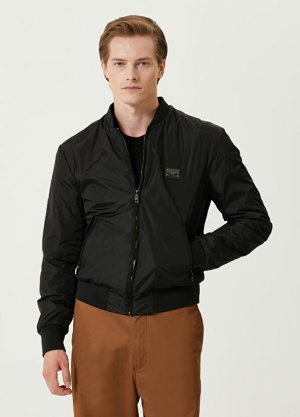 Черное пальто с воротником-стойкой и логотипом Dolce&Gabbana. Цвет: черный