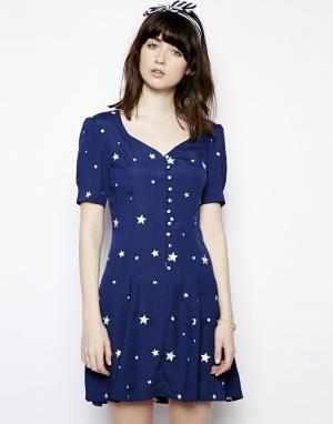 Платье в звездочку с лифом сердечком Nishe. Цвет: темно-синий