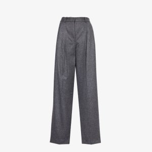 Зауженные брюки с завышенной талией и структурированной из переработанной шерсти Toteme, серый Totême
