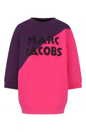 Хлопковый пуловер с укороченным рукавом и логотипом бренда Marc Jacobs. Цвет: розовый