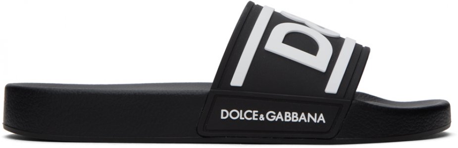 Черные пляжные шлепанцы Dolce&Gabbana