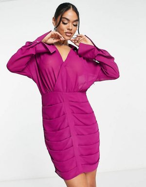 Пурпурное прозрачное платье-рубашка с запахом Aria Cove