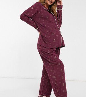 Классический супермягкий пижамный комплект с золотистым фольгированным принтом снежинок Maternity-Красный Loungeable