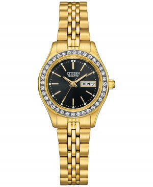 Женские часы с золотистым браслетом из нержавеющей стали украшением, 26 мм , золотой Citizen