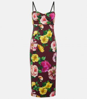 Платье-бюстье миди из смесового шелка с цветочным принтом , мультиколор Dolce&Gabbana