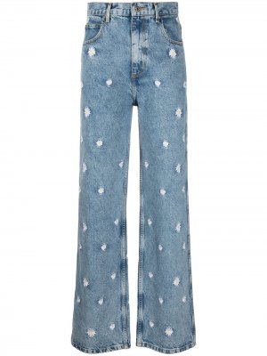 Широкие джинсы с цветочной вышивкой SANDRO. Цвет: синий